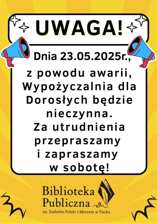 Biblioteka nieczynna Uwaga